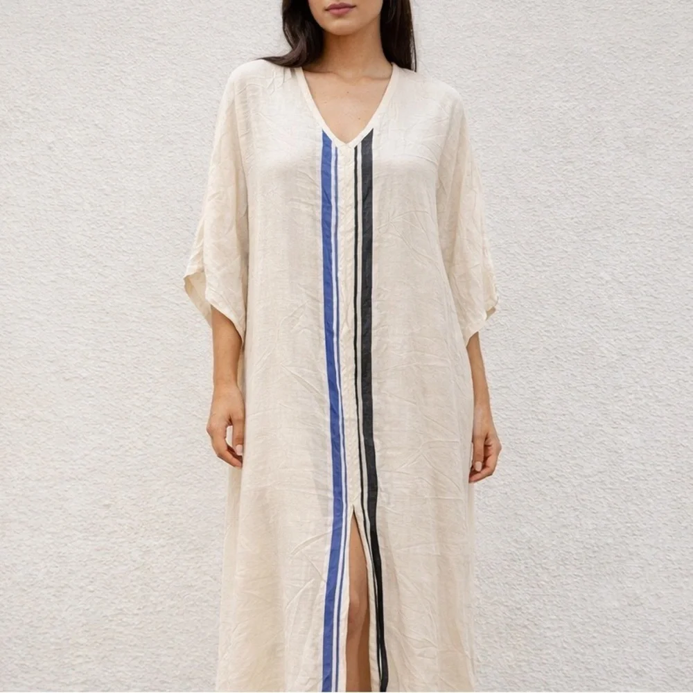 Aish 100% Cotton Kaftan Oversized Swim Cover Up Dress Vacation OS